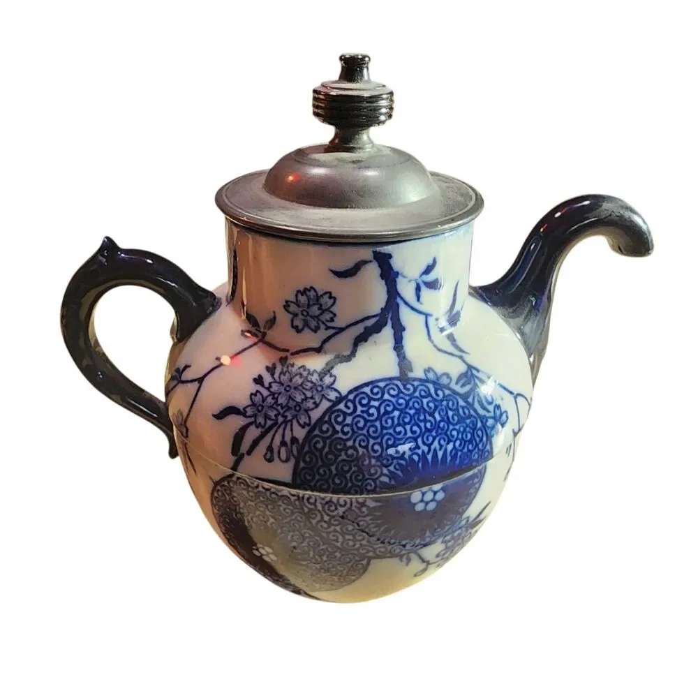 Antique 1886 Doulton Burslem Royle’s‎ Patent Self-Pouring Teapot Blue & White